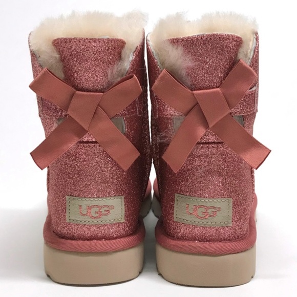 UGG PINK Mini Bailey BOW SPARKLE Boots Glitter 7 NEW NIB - Picture 5 of 8